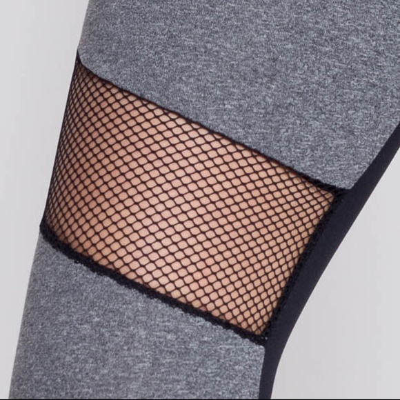 Leggings Workout Pants Yoga Pants Black Grey Mesh - Picture 3 of 4